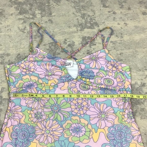 NWT Vintage Supply Floral Mini Dress Keyhole Retro Boho Hippie 70s Sz 12 - Picture 7 of 14